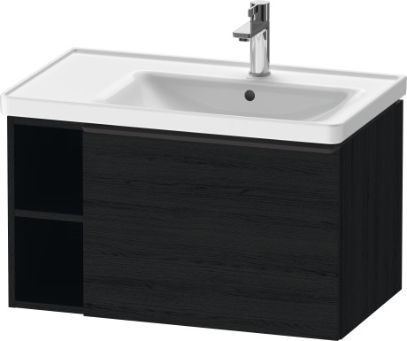 Тумба подвесная под раковину DURAVIT D-Neo DE425701616 784 мм х 452 мм, с выдвижным ящиком и открытой боковой полкой, чёрный дуб