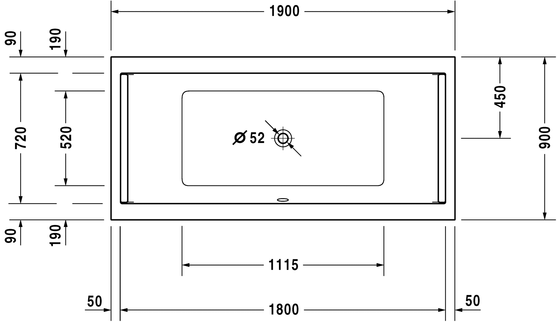 Акриловая ванна Duravit Starck 700340000000000 1900 х 900 c двумя наклонами для спины, встраиваемая версия или версия с панелями, белая