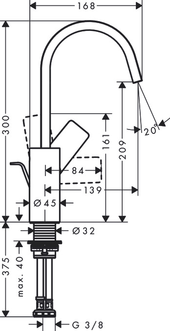 Смеситель для раковины однорычажный HANSGROHE Vivenis 75030670 210 мм, с поворотным изливом, со сливным гарнитуром, чёрный матовый