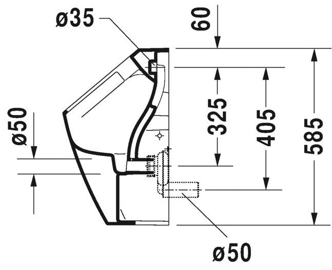 Писсуар подвесной Duravit ME by Starck 2809300000 без "мушки", с креплением, без смывного края Rimless, белый