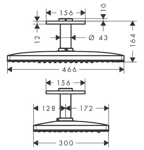 Верхний душ с потолочным держателем Hansgrohe Raindance Rainmaker Select 460 2jet 24004600 Хром/Чёрный