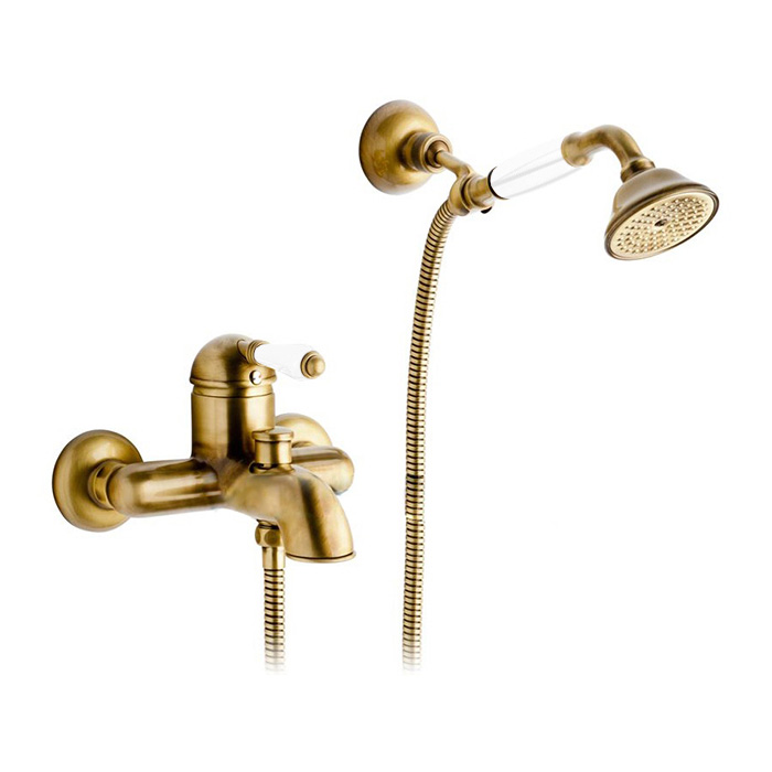 Смеситель для ванны NICOLAZZI MONOCOMANDO CLASSICO 3401BZ76 с ручным душем и шлангом, бронза/белый