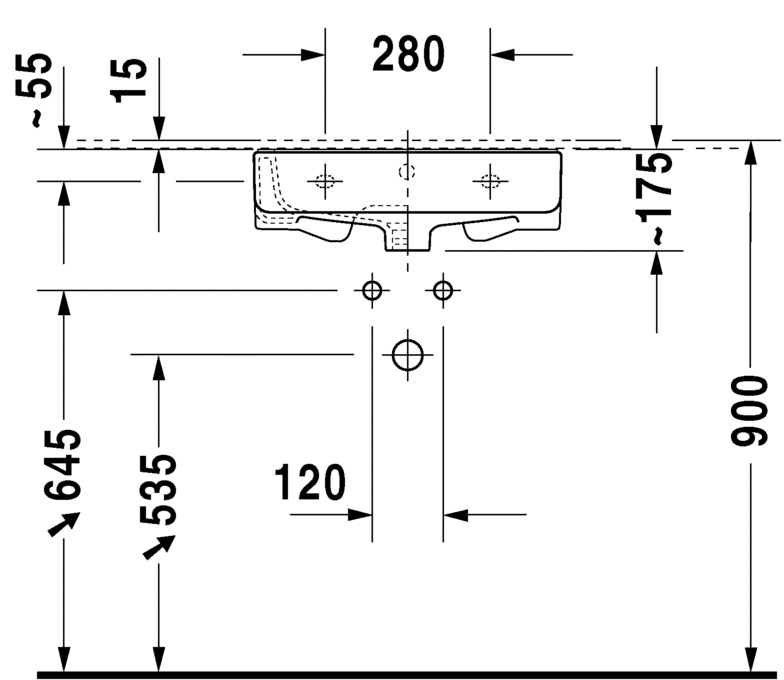 Раковина встраиваемая снизу Duravit DuraStyle 26315200301 с тремя отверстиями под смеситель, с переливом, с покрытием WonderGliss,  белая