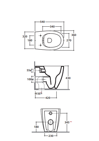 Унитаз приставной безободковый GLOBO 4ALL MD004BI 360 мм х 540 мм, с креплением, c выпуском Vario, белый глянцевый