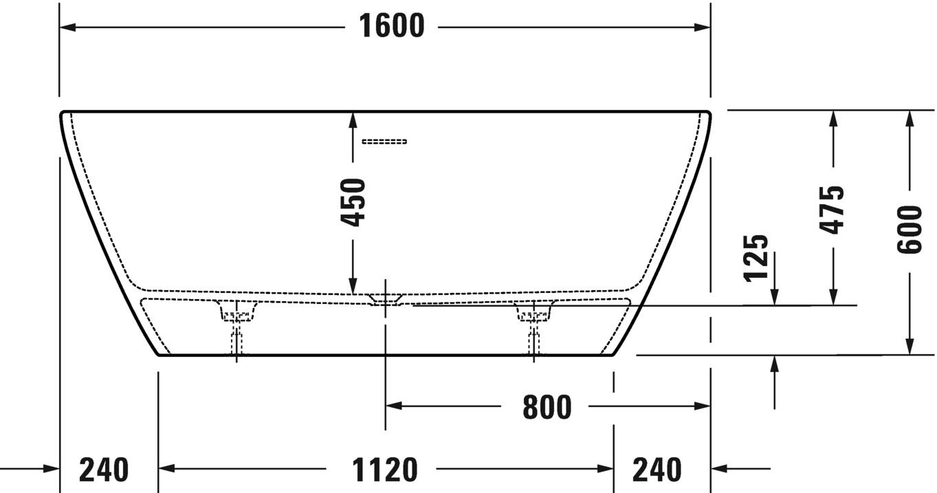 Отдельно стоящая ванна Duravit Starck 700477000000000 1600 мм х 750 мм, c двумя наклонами для спины, с бесшовной панелью и ножками, белая матовая