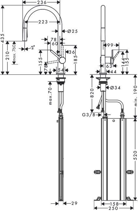 Кухонный смеситель однорычажный с вытяжным душем Hansgrohe Talis M54 72801800  цвет  сталь