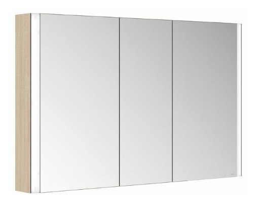 Зеркальный шкаф с подсветкой и подогревом для настенного монтажа KEUCO Somaris 14504 853101 127 мм х 1200 мм х 710 мм, с 3 поворотными дверцами, цвет корпуса под Светлый дуб