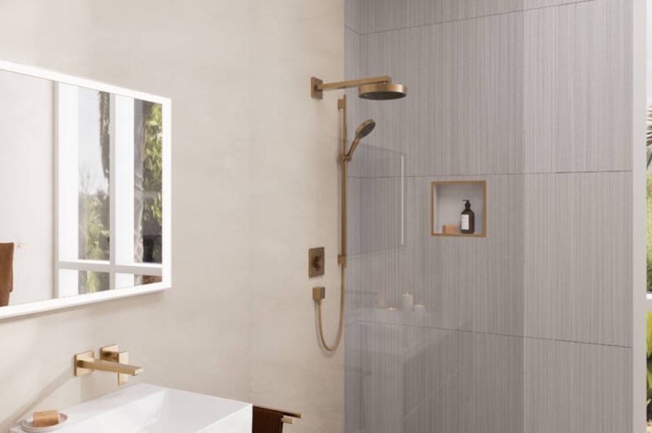 Шланговое подсоединение квадратное HANSGROHE FixFit Square 26455140 с клапаном обратного тока, цвет Шлифованная бронза