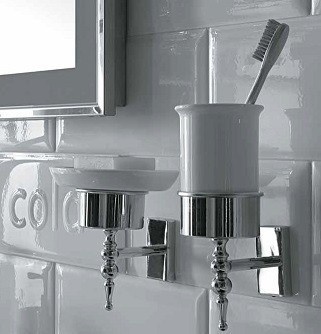 Стакан для зубных щёток с настенным держателем GLOBO PAESTUM PABC40 Белый/Хром