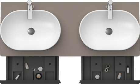 Тумба подвесная под две раковины DURAVIT D-Neo DE4950B4343 1400 мм х 550 мм, с 2 выдвижными ящиками и открытой полкой, базальт матовый