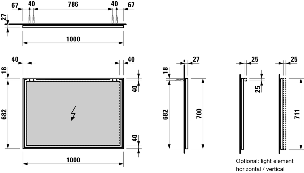 Зеркало  Laufen   Frame25     4.4740.6.900.144.1  100 см, алюминиевая рама