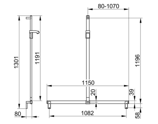 Поручень вдоль стены и штанга для душа KEUCO AXESS 35014 011213 1150 мм, для установки справа и слева, цвет Хром