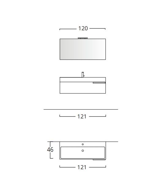 Тумба подвесная для раковины BMT MERCURY 934 109 ODE 01 050  1200х300х450 мм, с 1 выдвижными ящиками, белый гляцнвый