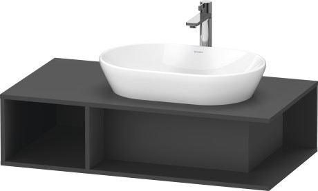 Тумба подвесная под раковину справа DURAVIT D-Neo DE495904949 1000 мм х 550 мм, с открытой боковой полкой слева и консолью, графит матовый