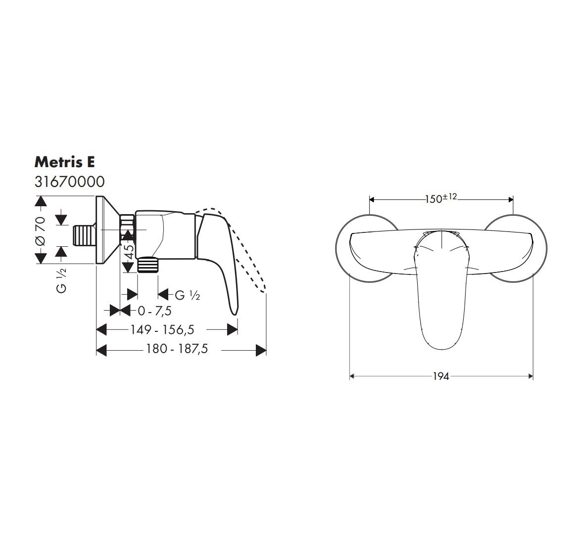 Смеситель для душа Hansgrohe Metris E 31670000 Хром