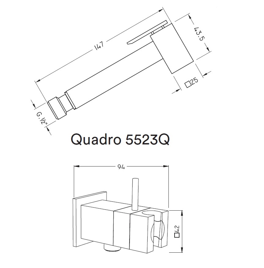 Гигиенический душ для биде NICOLAZZI DOCCIA Quadro 5523QCR со смесителем,  держателем и шлангом, хром