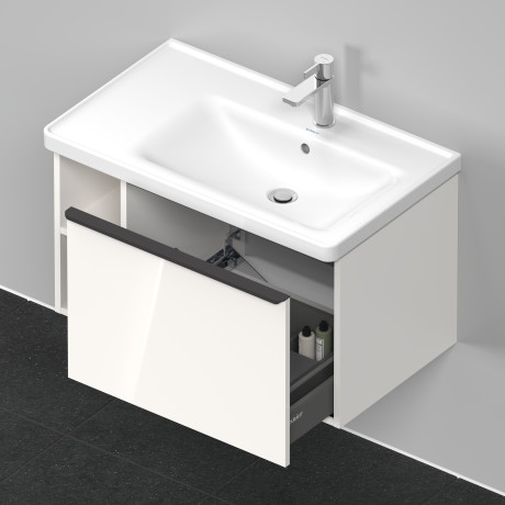 Тумба подвесная под раковину DURAVIT D-Neo DE425702222 784 мм х 452 мм, с выдвижным ящиком и открытой боковой полкой, белый глянцевый