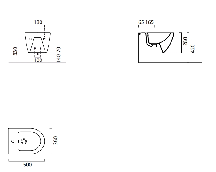 УЦЕНКА. Биде подвесное GSI PURA   8864111_УЦ/7     500 мм х 360 мм, с отверстием под смеситель, с переливом, без крепежа FISR2, белый глянцевый /Дефект: черные точки в эмали.
