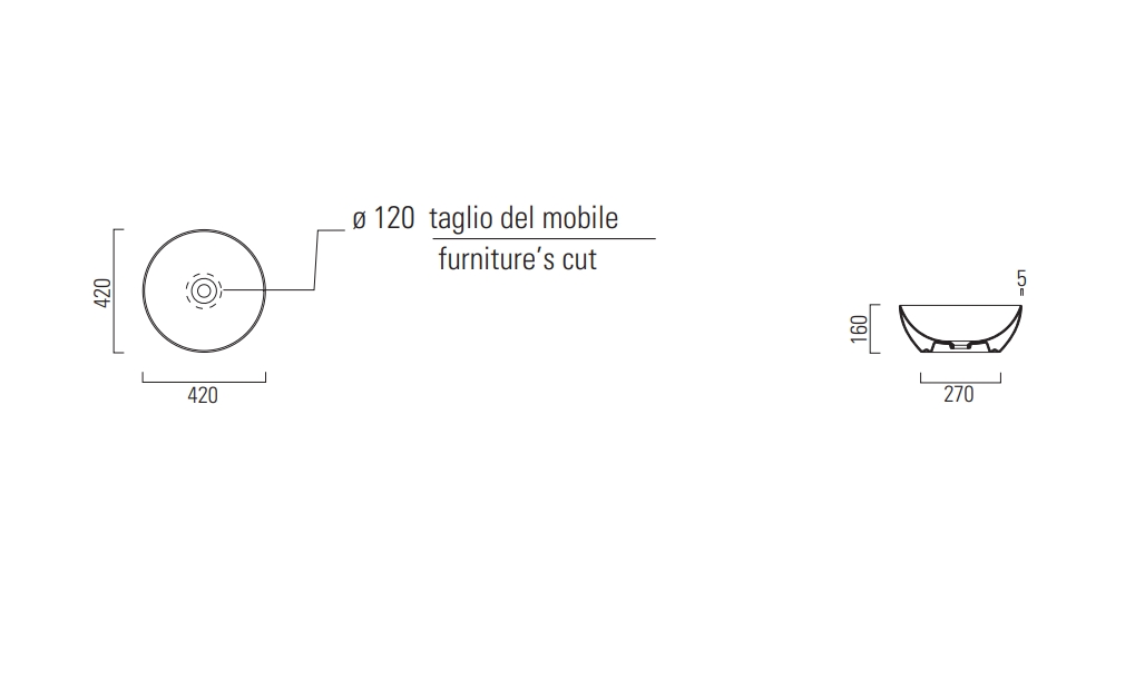 Раковина-чаша накладная круглая GSI PURA 885117 420 мм х 420 мм, без отверстия под смеситель, цвет Cenere Matte