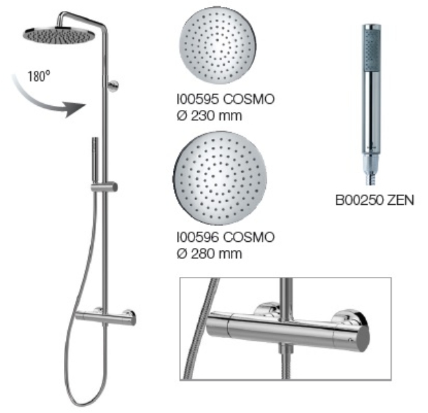 Душевая система с термостатом  BOSSINI COSMO L10196.021 с верхним и ручным душем и шлангом, цвет Золото