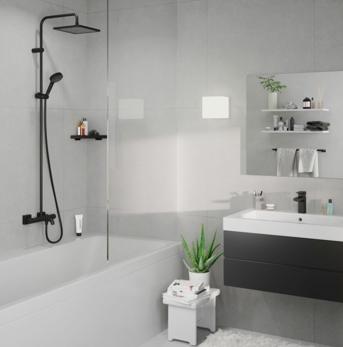 Душевая система HANSGROHE Vernis Shape Showerpipe 240 1jet 26900670 с термостатом для ванны, цвет Чёрный матовый