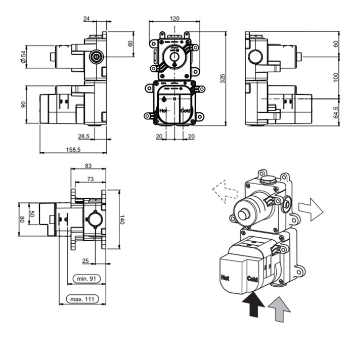 Встраиваемая часть термостатического смесителя ALMAR High Flow E176003 цвет Чёрный