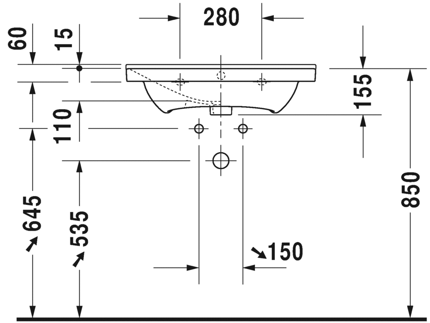 Раковина подвесная Duravit P3 comforts 2332650000 125х49см (изделие снято с производства)