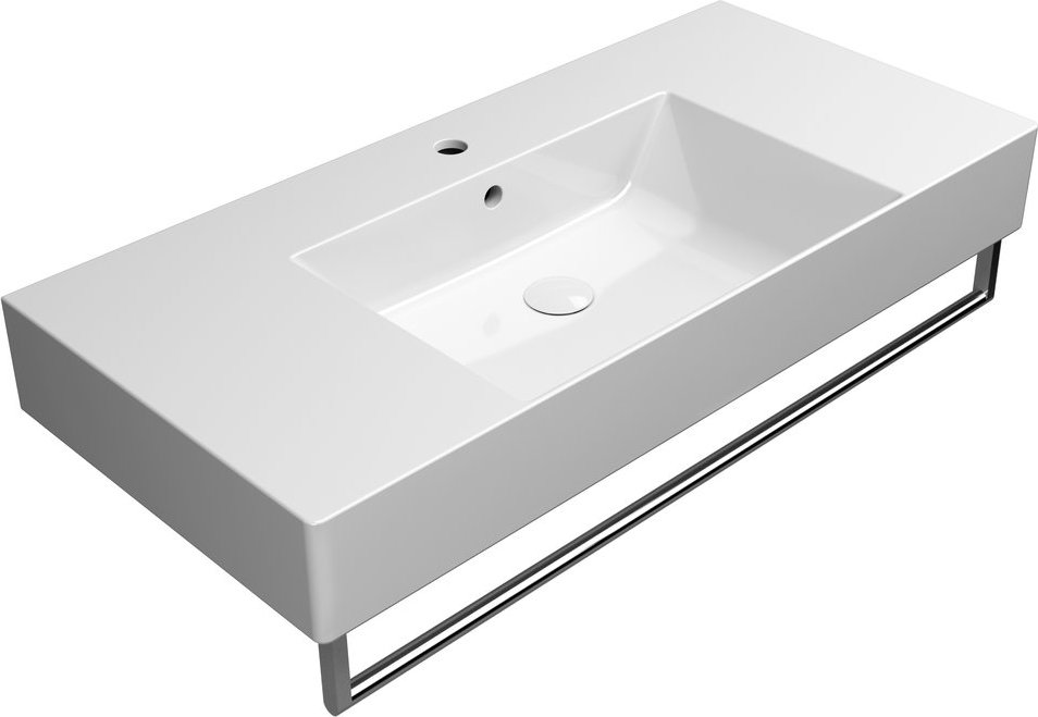 Раковина накладная/подвесная GSI KUBE X 9451111 1000 мм х 470 мм, с 1 отверстием под смеситель, с переливом, без крепежа, цвет Белый глянцевый