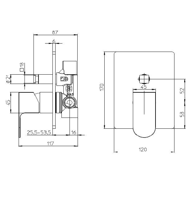 Внешняя часть однорычажного встраиваемого смесителя BOSSINI GILLO Z00737.094 на 2 выхода, цвет Шлифованный никель
