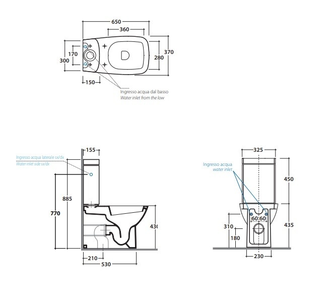 Унитаз напольный GLOBO DAILY DA003BI 370 мм х 650 мм х 430 мм, c выпуском Vario, с креплением, белый глянцевый
