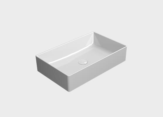 Раковина накладная GSI KUBE X 9453PVC11 600 мм х 370 мм, без отверстия под смеситель, без перелива, с донным клапаном, цвет Белый  глянцевый