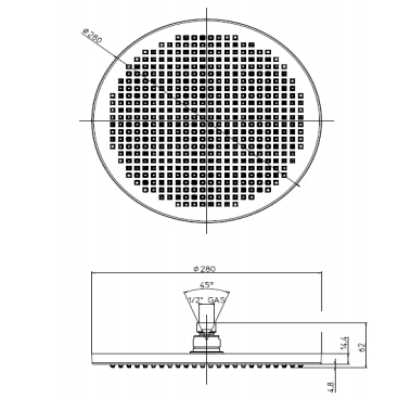 Верхний душ BOSSINI Apice I00430.094 Ø 280 мм, на шарнире, никель шлифованный