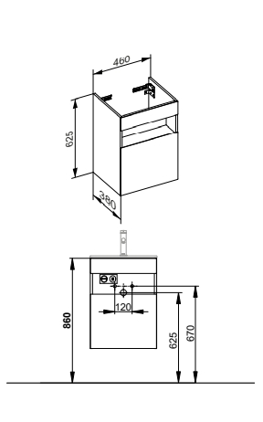 Тумба под раковину с oсвещением 32822 180101 380 мм х 460 мм х 625 мм, с 1 дверцей, петли слева, с сифоном, кашемир/кашемир