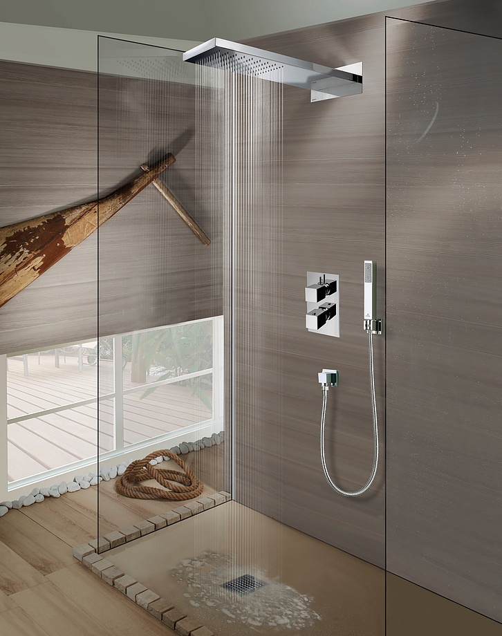 Верхний душ BOSSINI MANHATTAN-2 I00570.073 500 мм х 200 мм х 24 мм с 2 режимами струи, Чёрный матовый