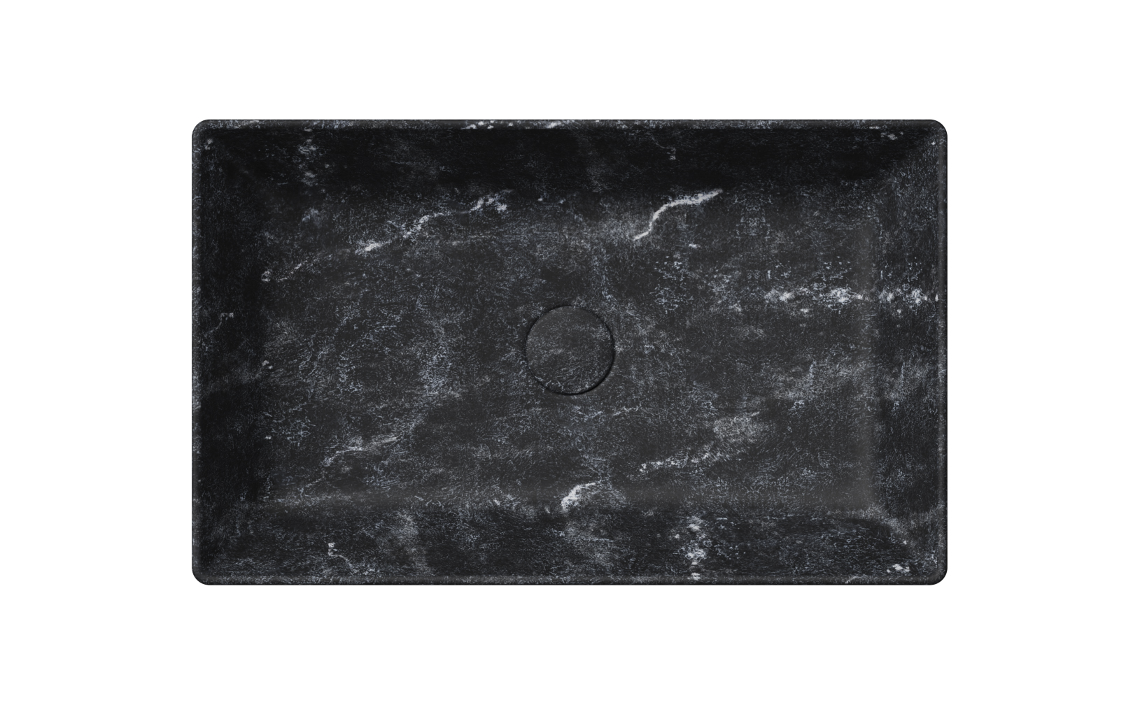 Раковина накладная прямоугольная GSI AltaCeramica AC30836 600×370 мм, без отверстия под смеситель, цвет под черный мрамор Marbled black