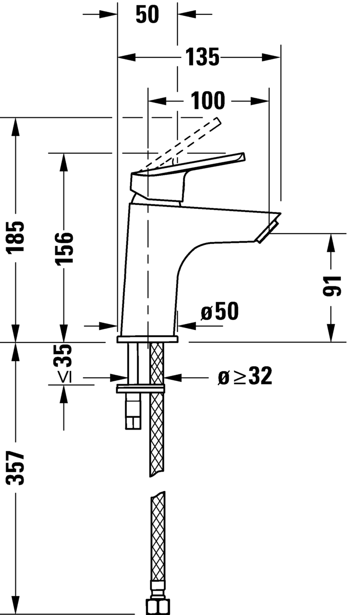 Однорычажный смеситель для раковины DURAVIT Duravit No.1 S FreshStart N11011001010 156 мм, без донного клапана, хром