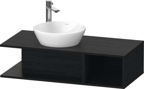 Тумба подвесная под раковину слева DURAVIT D-Neo DE491901616 1000 мм х 480 мм, с открытой боковой полкой справа и консолью, чёрный дуб