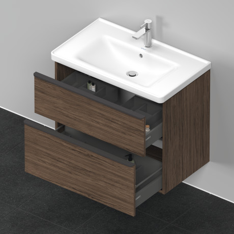 Тумба подвесная под раковину DURAVIT D-Neo DE435502121 784 мм х 452 мм, с выдвижным ящиком и выдвижным отделением, орех тёмный