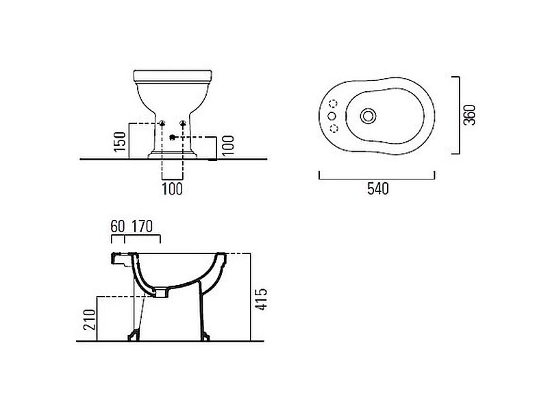 Биде напольное GSI CLASSIC 8762111 540 мм х 370 мм, с отверстием под смеситель, для крепежа FVB, белый глянцевый