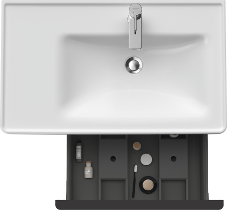 Тумба подвесная под раковину DURAVIT D-Neo DE425702222 784 мм х 452 мм, с выдвижным ящиком и открытой боковой полкой, белый глянцевый