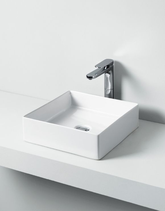 Раковина квадратная накладная ARTCERAM SCALINO SCL001 01 00 380 мм х 380 мм, без отверстия под смеситель, без перелива, белый глянцевый