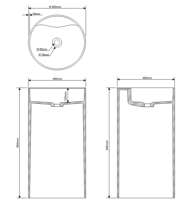 Раковина напольная из композита DEA DESIGN Pedestal Basin DD2002 450 18 450 мм х 450 мм х 900 мм, с донным клапаном, цвет Белый