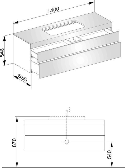 Тумба подвесная под раковину KEUCO EDITION 400 31573 140000 без отверстия под смеситель, с двумя выдвижными фронтами, корпус структурный лак/фасад глянцевое стекло, трюфел