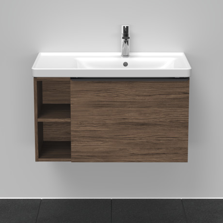 Тумба подвесная под раковину DURAVIT D-Neo DE425702121 784 мм х 452 мм, с выдвижным ящиком и открытой боковой полкой, орех тёмный