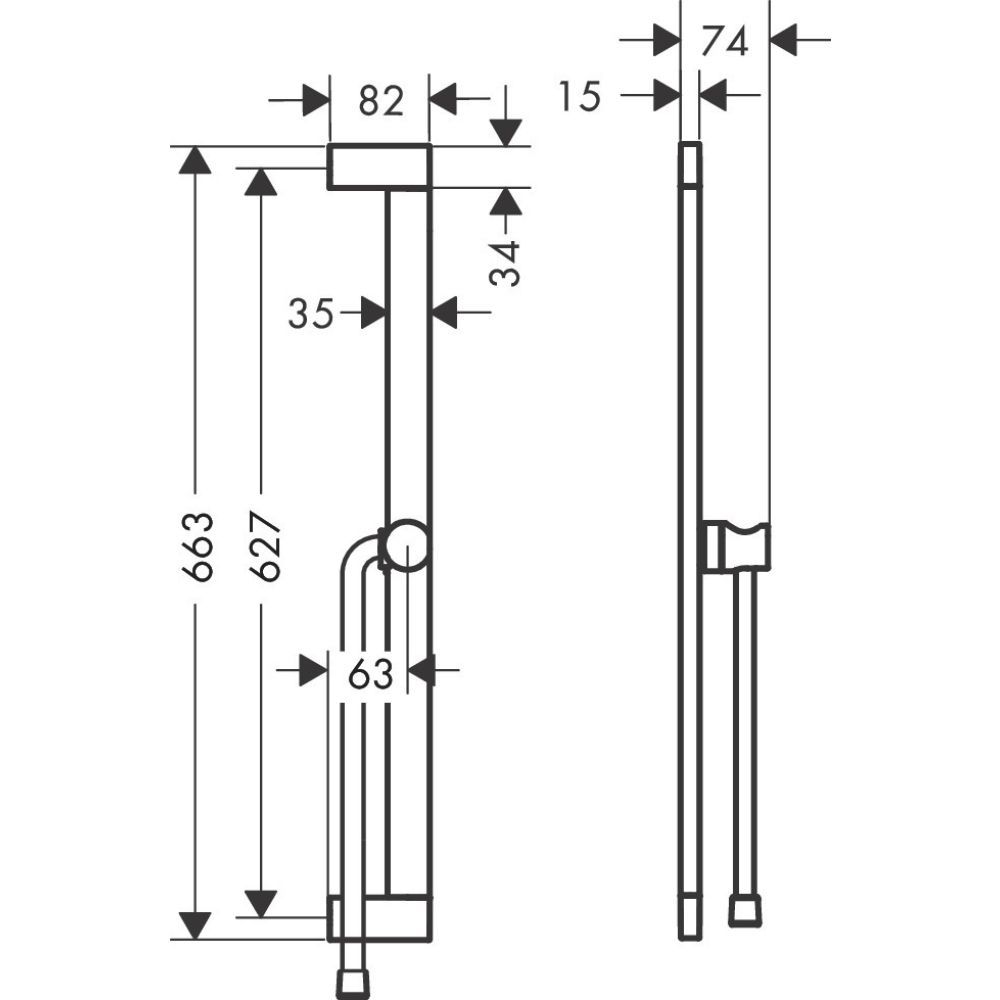 Душевая штанга HANSGROHE Unica S Puro 24402000 663 мм, с ползунком и шлангом 1600 мм, цвет Хром