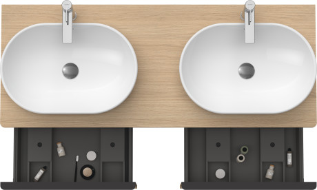 Тумба подвесная под две раковины DURAVIT D-Neo DE4950B3030 1400 мм х 550 мм, с 2 выдвижными ящиками и открытой полкой, натуральный дуб