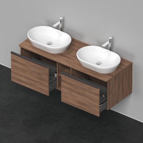 Тумба подвесная под две раковины DURAVIT D-Neo DE4950B7979 1400 мм х 550 мм, с 2 выдвижными ящиками и открытой полкой, орех натуральный