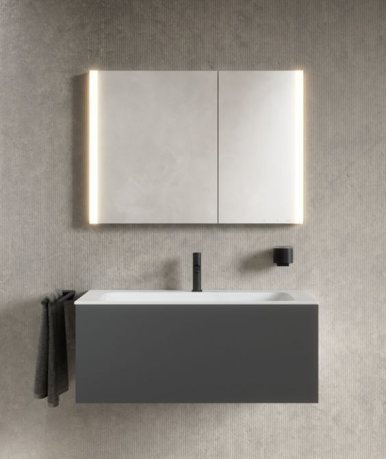 Зеркальный шкаф с подсветкой и подогревом для встраиваемого монтажа KEUCO Somaris 14513 512201 115 мм х 1000 мм х 710 мм, с 2 поворотными ассиметричными дверцами, цвет корпуса Белый матовый