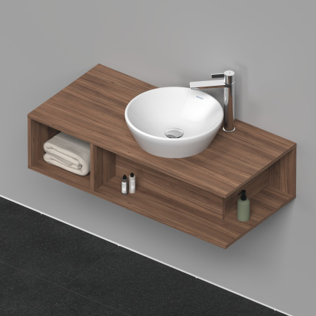 Тумба подвесная под раковину справа DURAVIT D-Neo DE493907979 1000 мм х 480 мм, с открытой боковой полкой слева и консолью, орех натуральный
