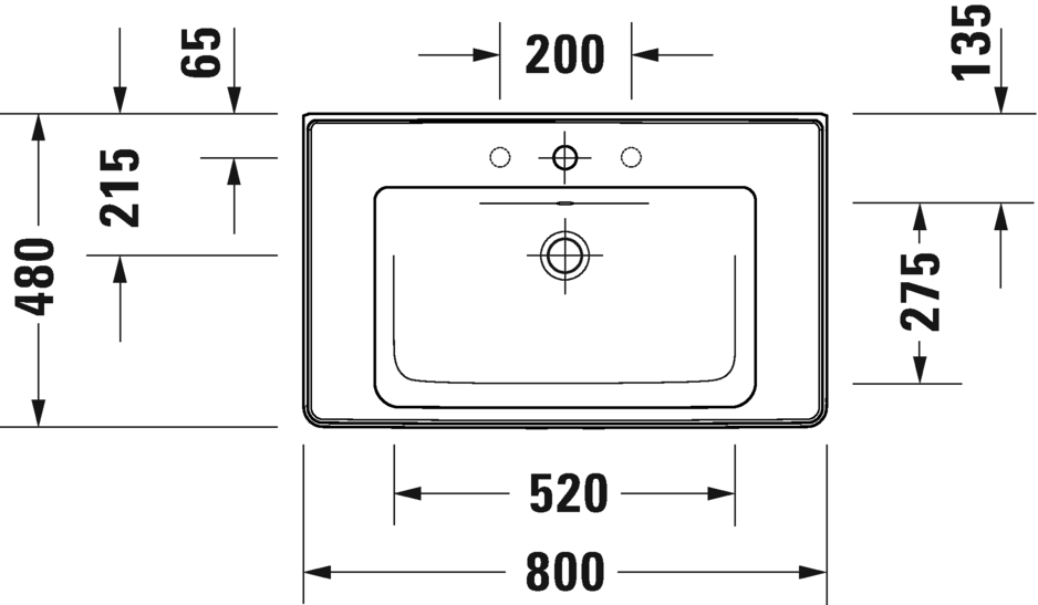 Раковина встраиваемая Duravit D-Neo 2367800060 800 мм х 480 мм, с переливом, без отверстия под смеситель, белая